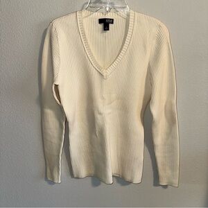 a.n.a. Cream V-Neck Ribbed Sweater size S 80% cotton